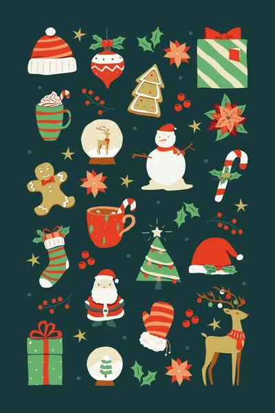 Grüne Und Rote Weihnachten Handgefertigte Illustrationen Pinterest Pin — Stockfoto