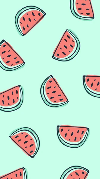 Pastell Grüne Hand Gezeichnete Wassermelonen Illustrationen Telefon Tapete — Stockfoto