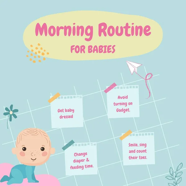 Roze Geel Schattig Baby Morning Routine Met Grid Tosca Instagram — Stockfoto