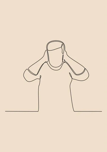 Непрерывный Рисунок Линии Человека Закрывающего Уши Векторной Иллюстрацией Ладоней — стоковое фото