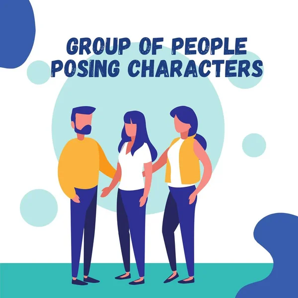 Grupo Pessoas Posando Personagens Ilustração Instagram Posts — Fotografia de Stock