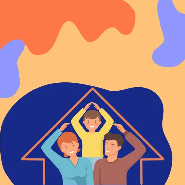 Little Boy Protecting His Family with Father and Mother under Home Roof Illustration Instagram posts