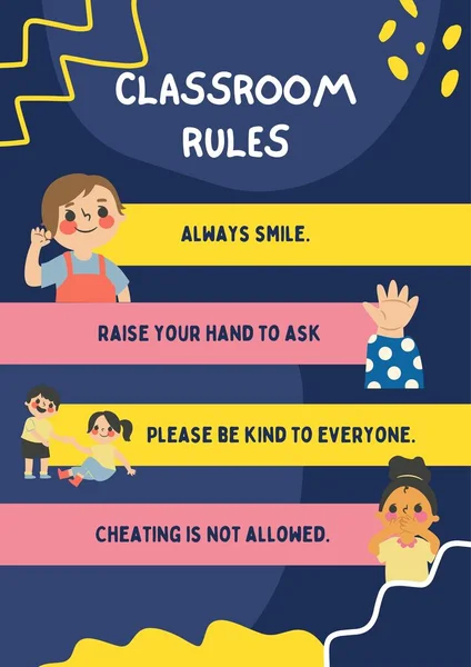 Blue & Yellow Kids Illustration Classroom Rules Poster