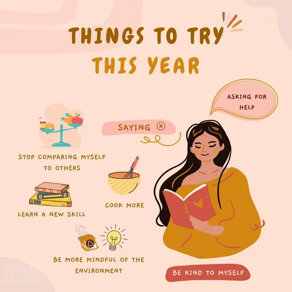 Речі Самодопомоги Щоб Спробувати Цього Року Жінка Мотивація Instagram Post — стокове фото