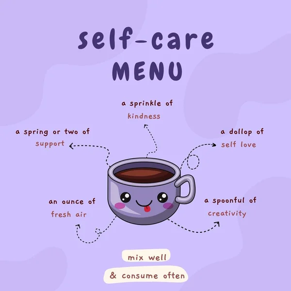 Self Care Menu Κούπα Purple Instagram Δημοσίευση — Φωτογραφία Αρχείου