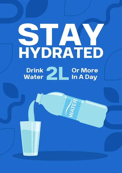 Niebieski Ilustrujący Picie Wody Przypomnienie Zdrowe Życie Plakat — Zdjęcie stockowe