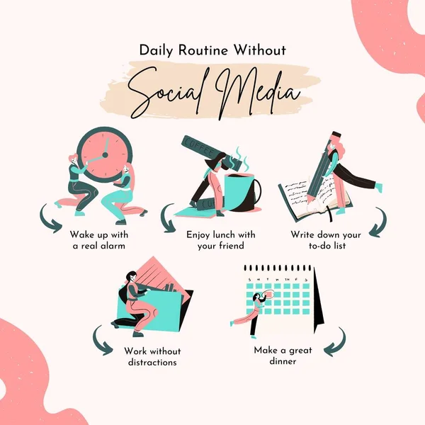 Colorful Daily Routine Without Social Media Illustration Instagram Post