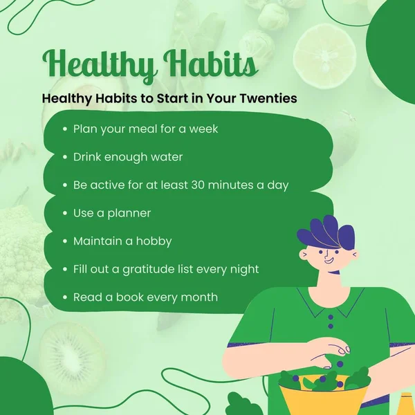 Verde Crreativo Hábitos Saludables Instagram Post —  Fotos de Stock