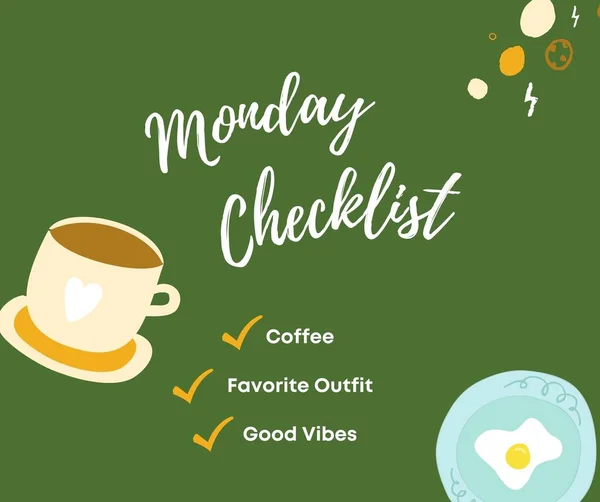 Green Illustration Monday Checklist Facebook Post — 스톡 사진