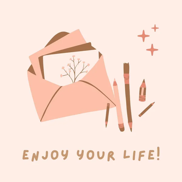 Pink Boho Ręcznie Rysowane List Ilustracja Cytat Instagram Post — Zdjęcie stockowe