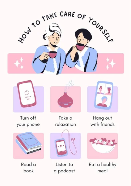 Pink Purple Modern Illustration Self Care Infographic Poster — 스톡 사진