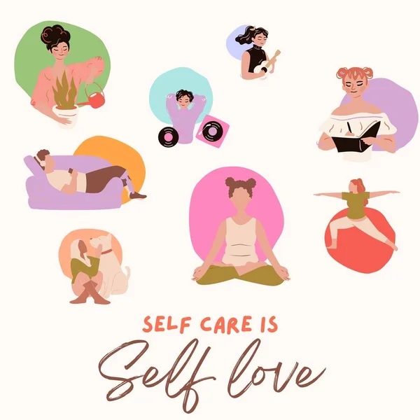 Cream Self Care Aranyos Mentális Egészség Tevékenységek Nyugodt Happy Education Stock Kép
