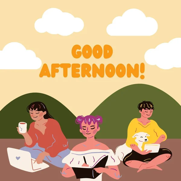 Yellow Green Illustrated Good Afternoon Instagram Post — 스톡 사진