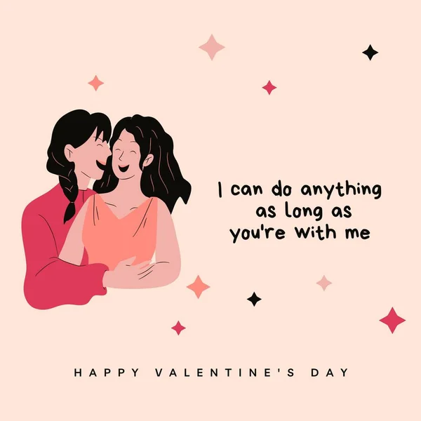 Brown Lgbtq Couple Valentine Day Instgram Post — 스톡 사진