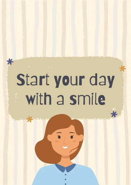 Bézs Illusztratív Start Your Day Egy Mosoly Motivációs Idézet Poszter — Stock Fotó