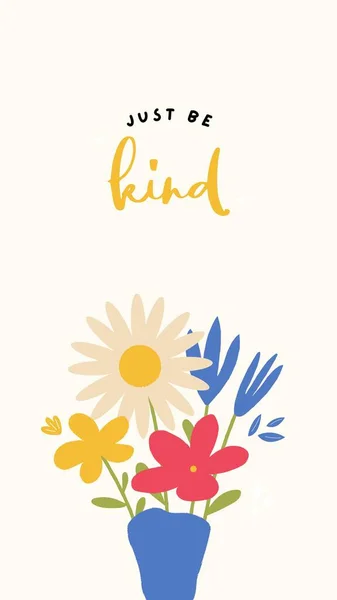 花のシンプルな手描きの花束とクリームモチベーション引用電話壁紙 — ストック写真