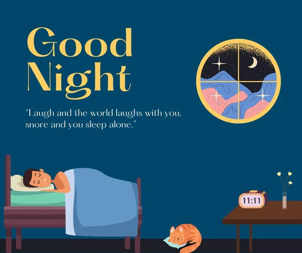 Good Night Illustrated Blue Yellow Facebook Post — 스톡 사진