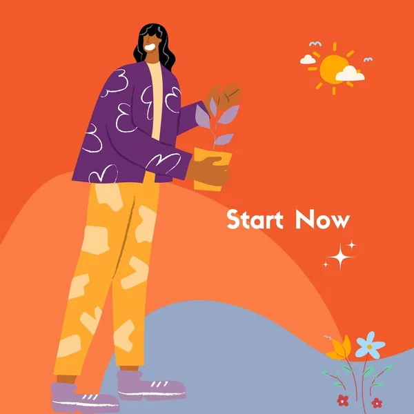 Orange Illustrated Simple Motivation Start Now Quote Instagram Post — 스톡 사진