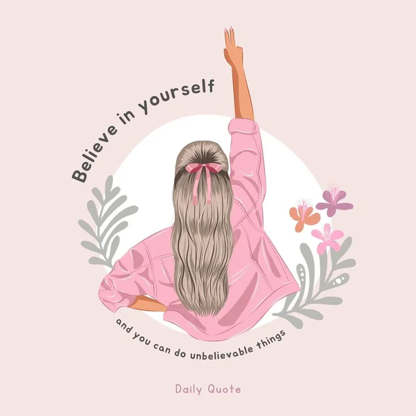 Рожева Мила Ілюстрація Дівчина Мотиваційна Цитата Instagram Post — стокове фото