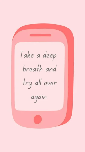 画面上の引用とピンクのイラストのスマートフォンInstagramの話 — ストック写真