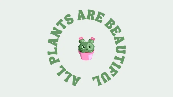 Cute Cactus Plant Quote Desktop Wallpaper — 图库照片