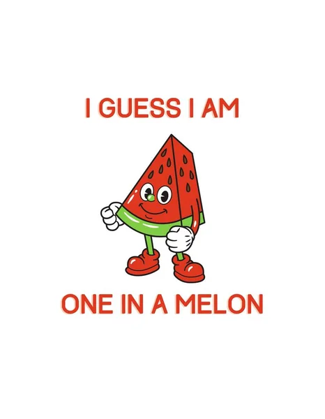 Red Green One Melon Pun Cartoon Character Cute Shirt — Stockfoto