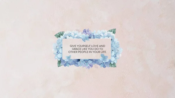 Beige Blue Texture Background Watercolor Flower Quote Desktop Wallpaper — Stock Photo, Image