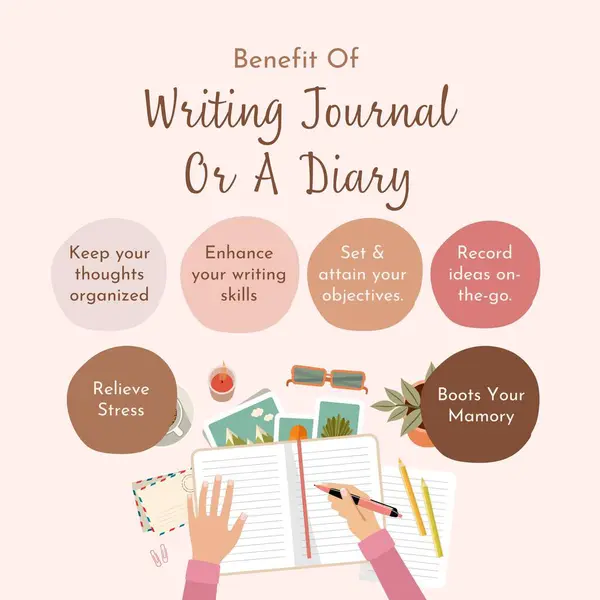 Colorful Benefit Writing Journal Diary Illustration Wiith Abstract List Instagram — стокове фото