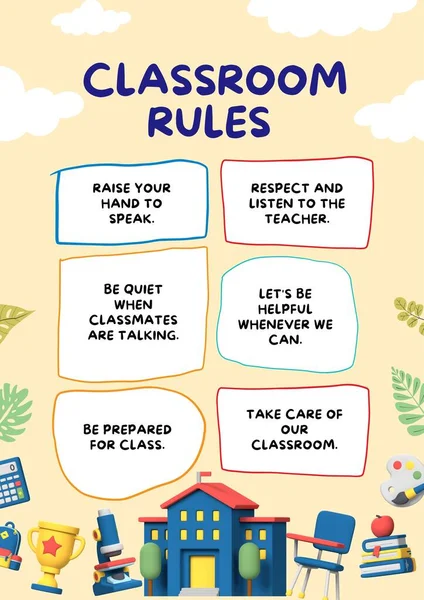 Natural Cream 3D Object Classroom Rules Poster