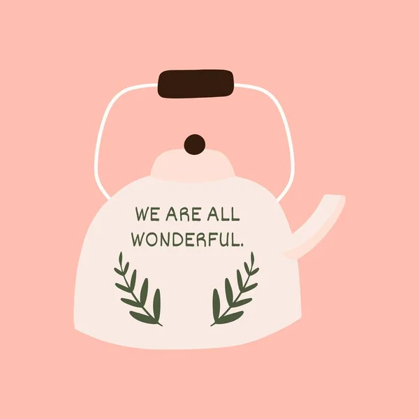 Peach Hand Drawn Illustrated Quote Tea Pot Quote Reminder Canvas — Stok Foto