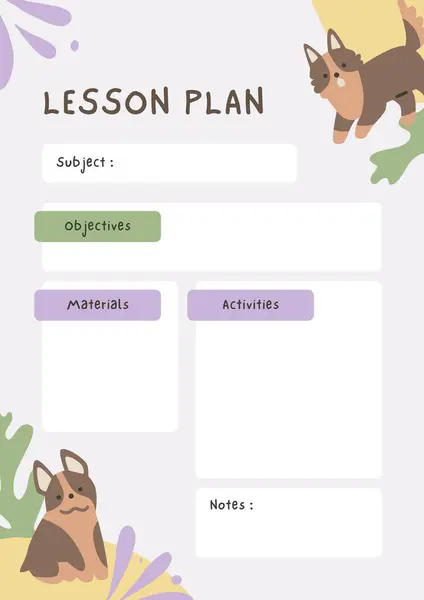 Purple Green Illustration Ludique Plan Leçon Planificateur Étude — Photo