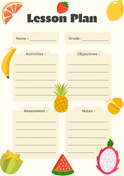 Yellow Cute Illustrated Fruit Lesson Plan