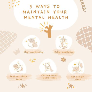 Beige Brown Cute Kawaii Tips to Maintain Mental Health Instagram Post clipart