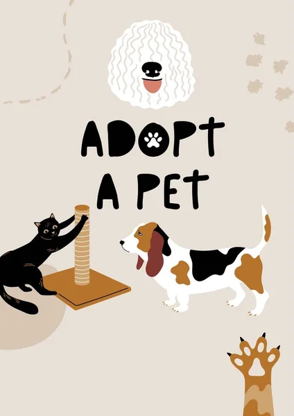 Beige Och Svart Tecknad Illustrerad Anta Pet Poster — Stockfoto