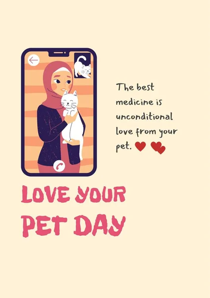 Pink Illustration With Girl Quote National Love Your Pet Day Poster