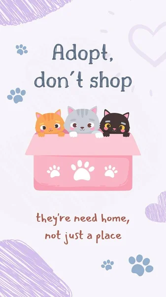 Purple Illustrative Cat Adopteer Niet Shop Instagram Story — Stockfoto