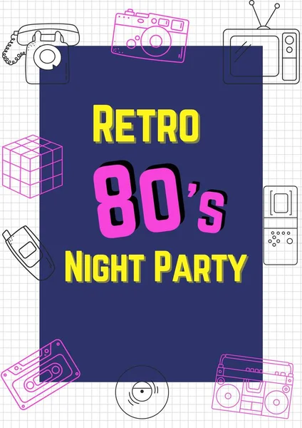 Blue Retro 80S Night Party Flyer — стоковое фото