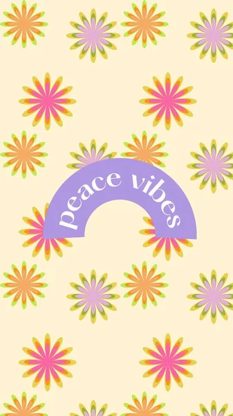 Bunte Retro Blumen Peace Vibe Telefon Tapete — Stockfoto
