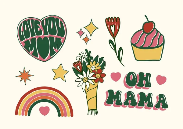 stock image Cream Modern Retro Bubble Type Stickers Flowers Mothers Day Card