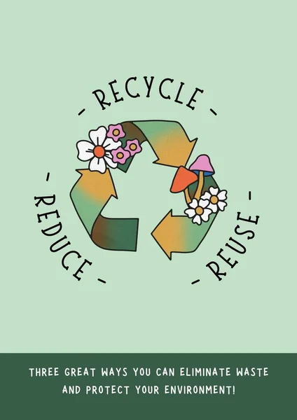 Green Illustrated Reduce Reuse Recycle 3Rs Flowers Poster