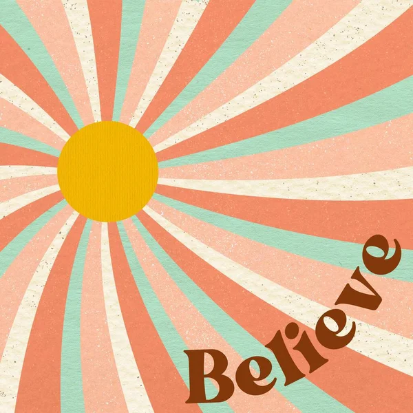 Pink blue retro sticker with sun and quote Believe