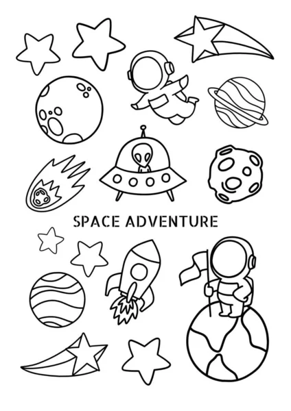 Black and White Lined Outer Space Coloring Activity Worksheet
