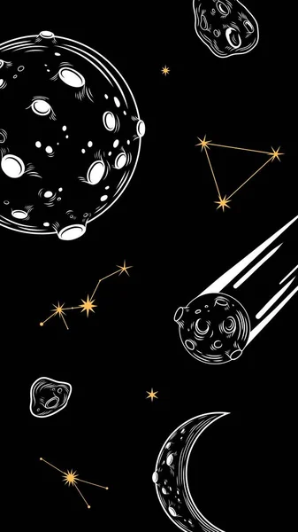 Czarno Biały Szkic Kosmiczny Księżyc Tapeta Telefonu — Zdjęcie stockowe