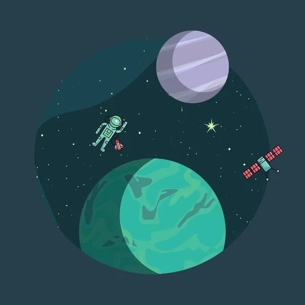 绿色有趣的行星空间星系圈贴纸 — 图库照片