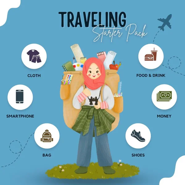 Blue Minimalist Traveling Starter Pack Instagram Post Template —  Fotos de Stock
