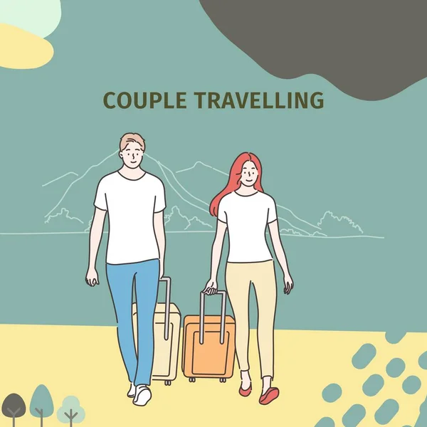 Couple Travelling Illustration Instagram Posts — Stock Photo, Image