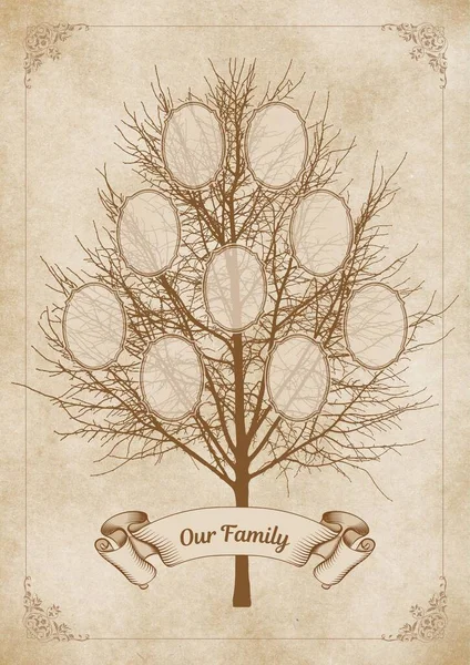Hnědý Dekorativní Ročník Rodinný Strom Plakát — Stock fotografie