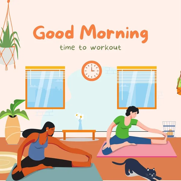 Dzień Dobry Czas Treningu Ilustrowany Kolorowy Instagram Post — Zdjęcie stockowe