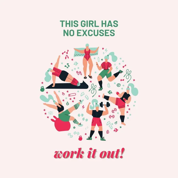 Green Pink Graphic Workout Motivation Instagram Post — Stockfoto