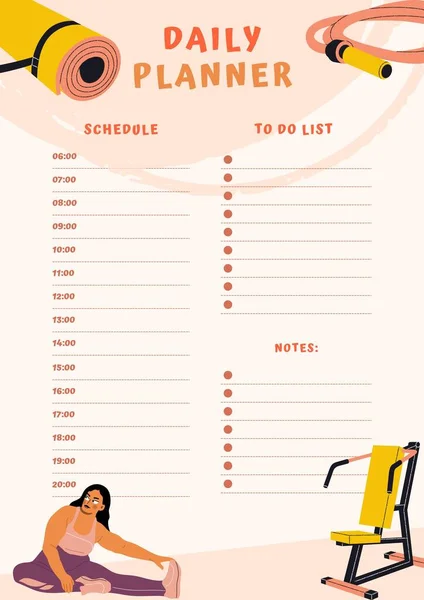 Workout Illustrated Pastel Pink Yellow Daily Schedule Planner — 스톡 사진